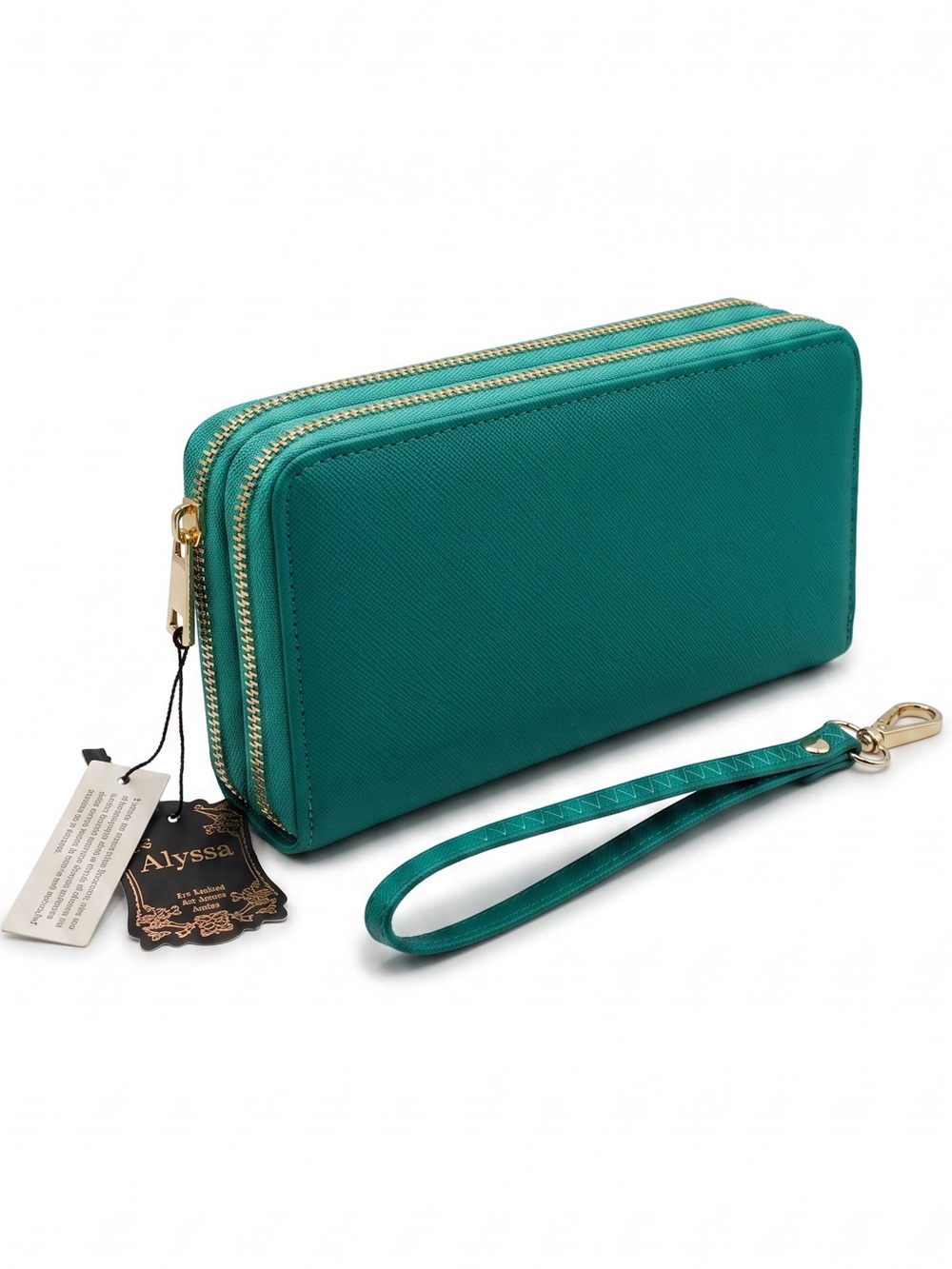 NWT Teal Double Zip-Around Wallet Wristlet
